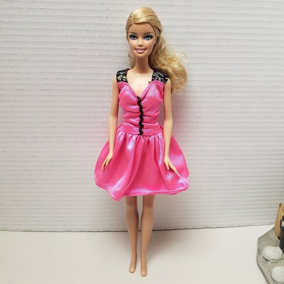 Barbie Doll in Pink & Black Barbie Dress - Picture 1 of 7